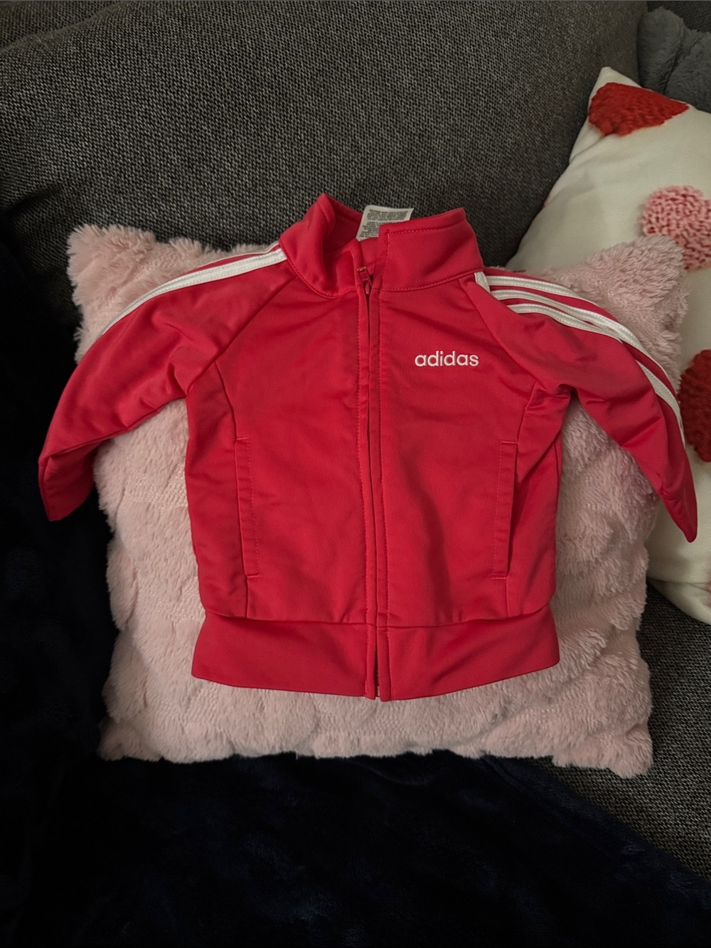 adidas Girls Red Track Jacket with White Stripes
